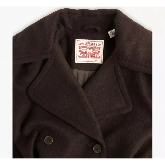 NWT Levi’s Brown Wool Blend Wooly Trench Belted Oversized Coat Peacoat XS​